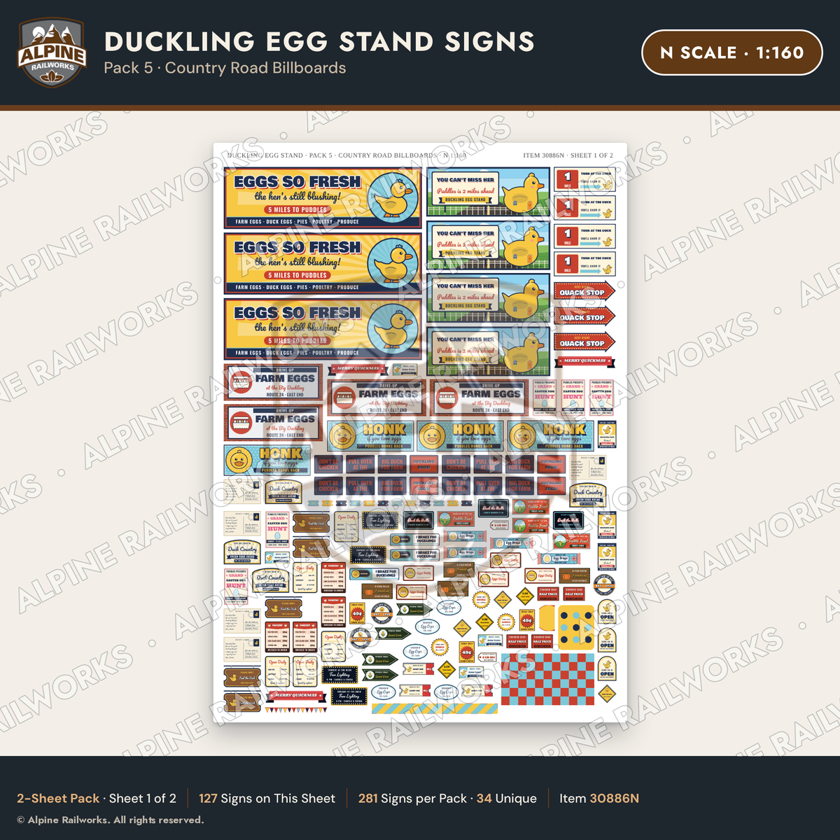 Alpine Railworks 30886N N Scale Roadside Signs - Giant Duck Farm Stand