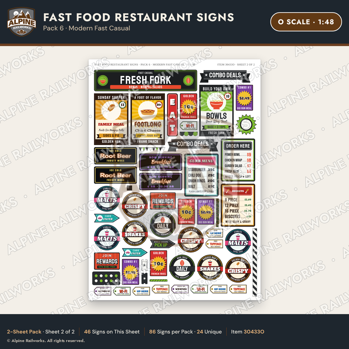 Alpine Railworks 30433O O Scale Fast Food Restaurant Signs