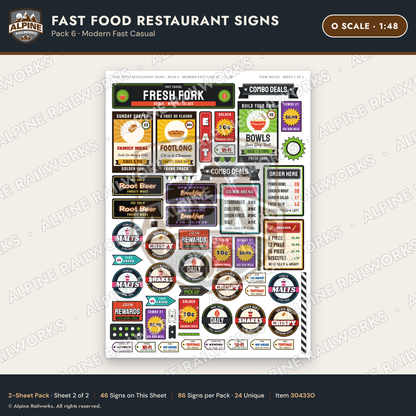 Alpine Railworks 30433O O Scale Fast Food Restaurant Signs