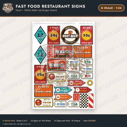 Alpine Railworks 30428G G Scale Fast Food Restaurant Signs