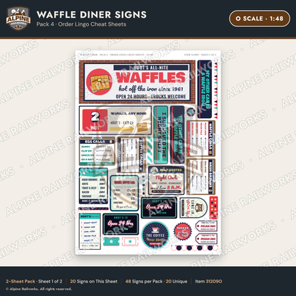 Alpine Railworks 31209O O Scale Waffle Diner Signs - Order Lingo
