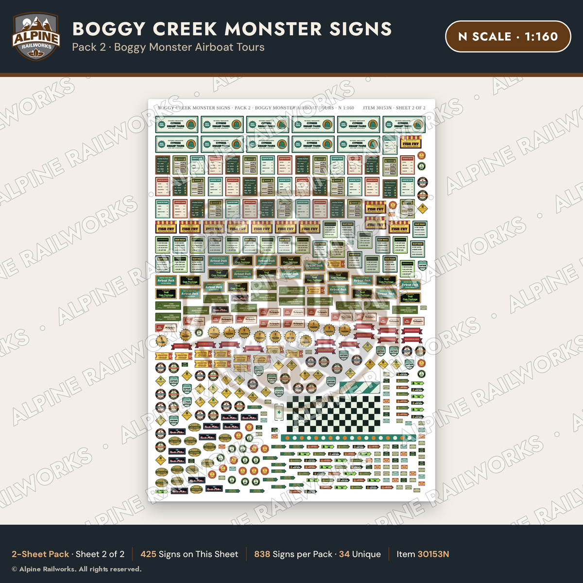 Alpine Railworks 30153N N Scale Boggy Creek Monster Signs