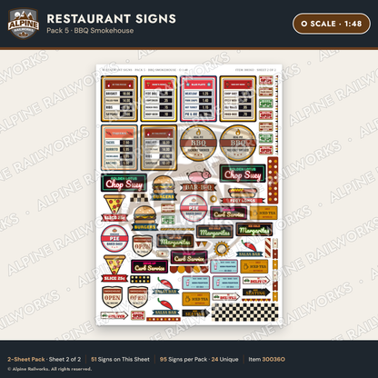 Alpine Railworks 30036O O Scale Restaurant Signs - BBQ Smokehouse