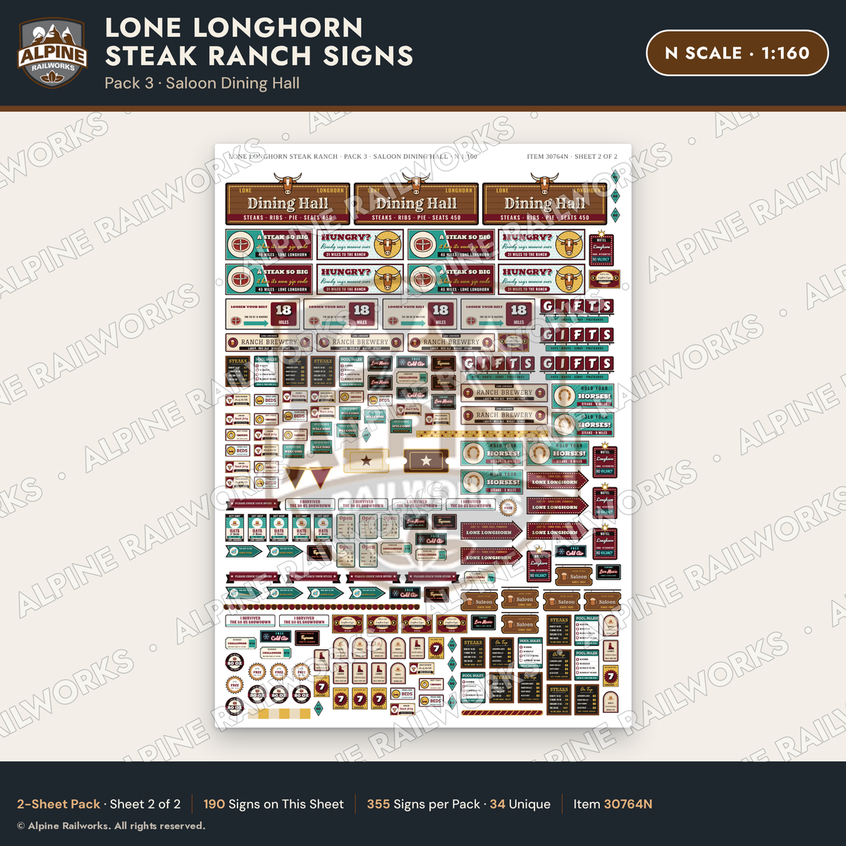 Alpine Railworks 30764N N Scale Roadside Signs - Big Steakhouse