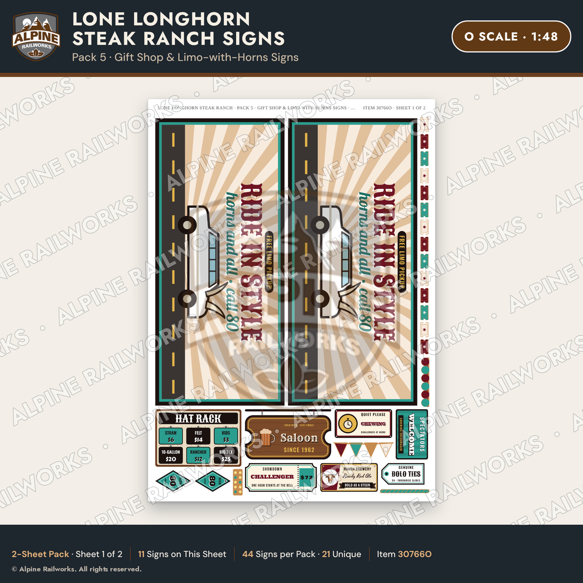 Alpine Railworks 30766O O Scale Roadside Signs - Big Steakhouse