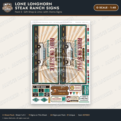 Alpine Railworks 30766O O Scale Roadside Signs - Big Steakhouse