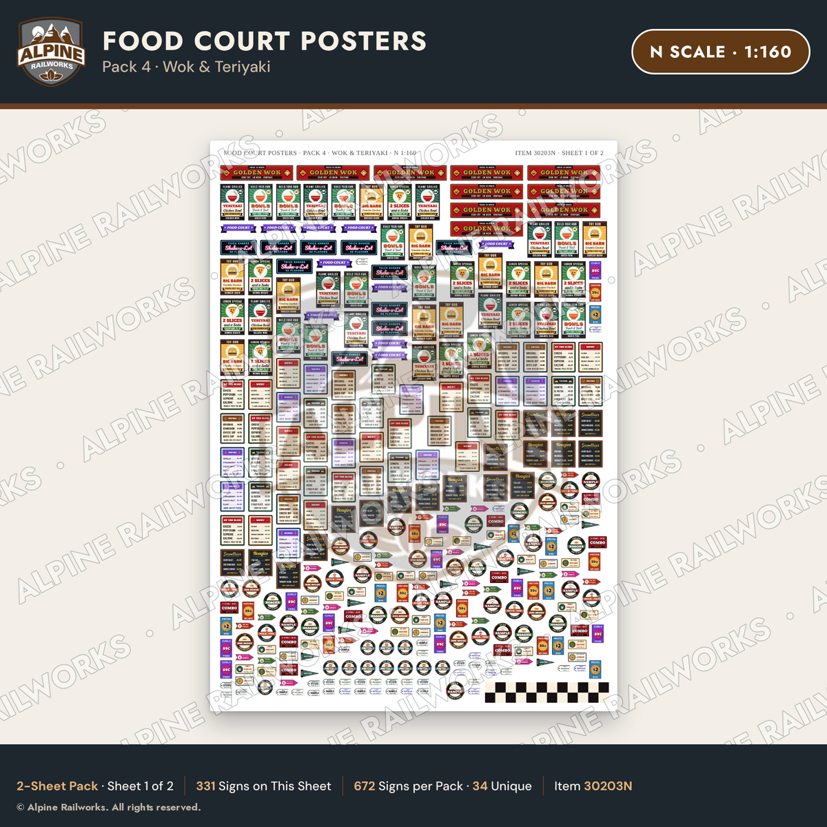 Alpine Railworks 30203N N Scale Food Court Posters - Wok & Teriyaki