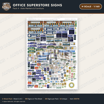 Alpine Railworks 30671N N Scale Office Superstore Signs