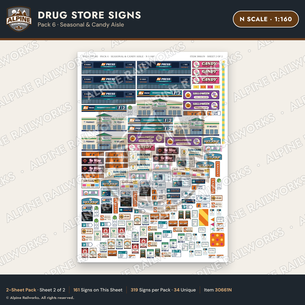 Alpine Railworks 30661N N Scale Drug Store Signs - Seasonal