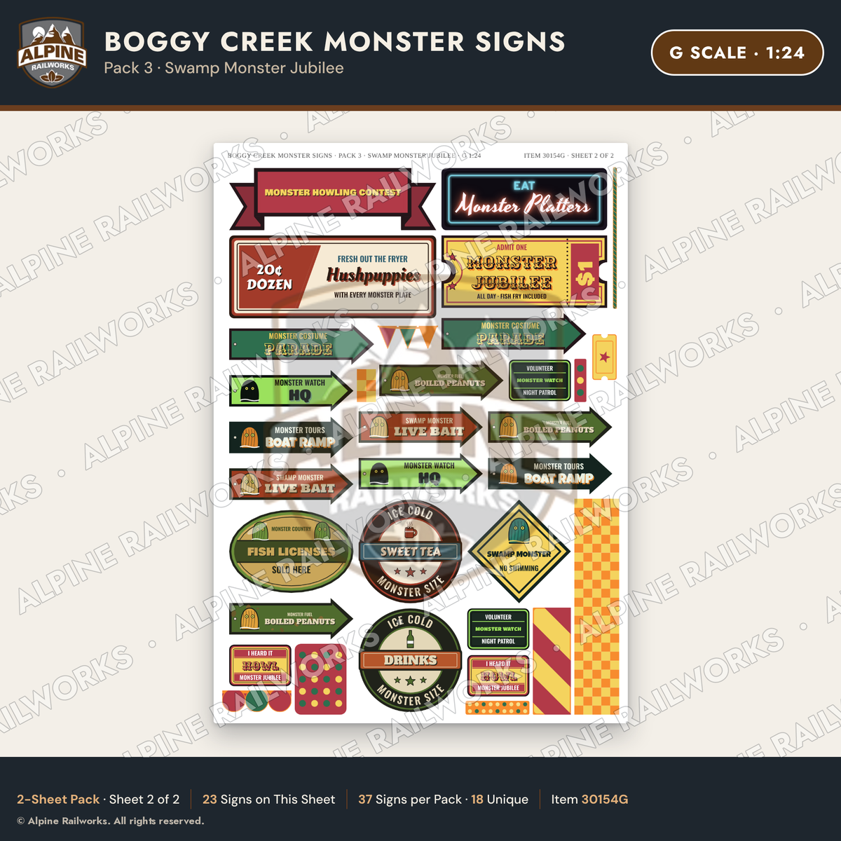Alpine Railworks 30154G G Scale Boggy Creek Monster Signs