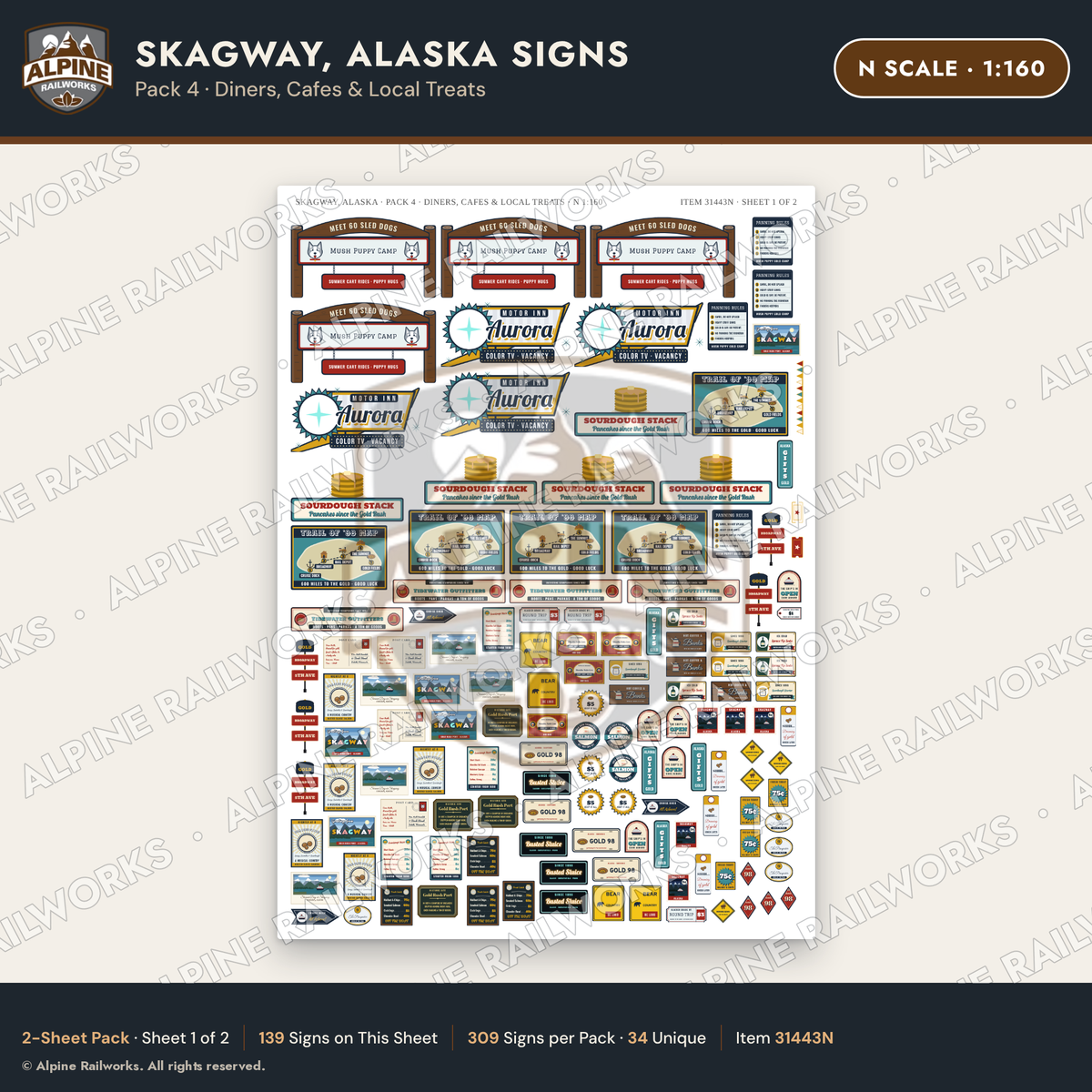Alpine Railworks 31443N N Scale Skagway AK Signs - Diners & Cafes