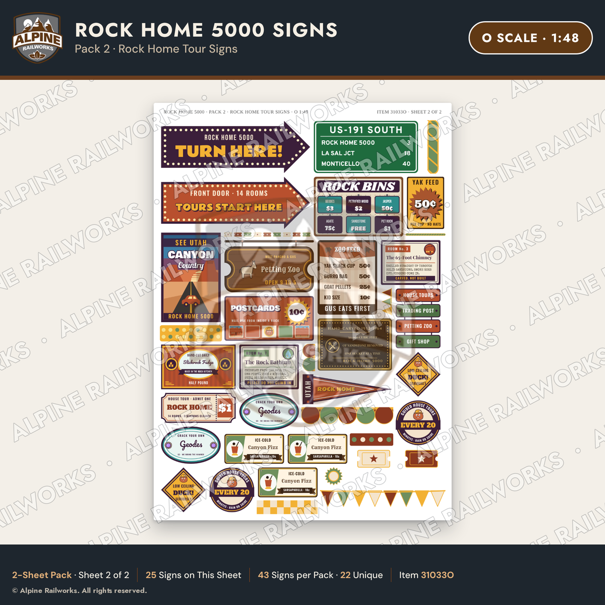 Alpine Railworks 31033O O Scale Roadside Signs - Cliff Rock House