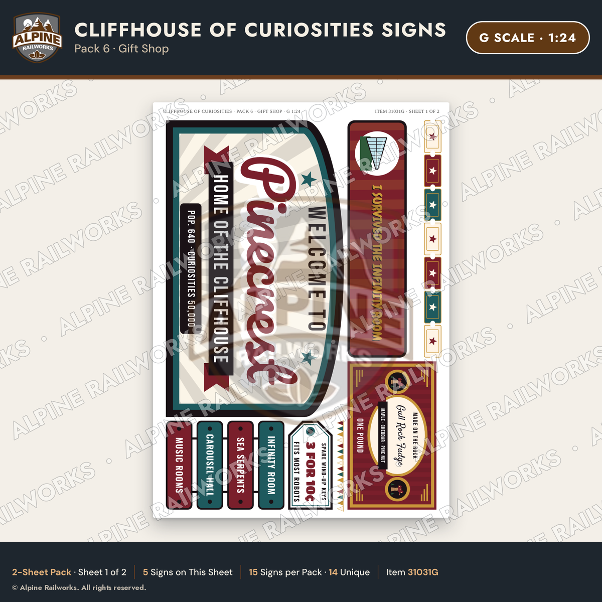 Alpine Railworks 31031G G Scale Roadside Signs - Curiosity House