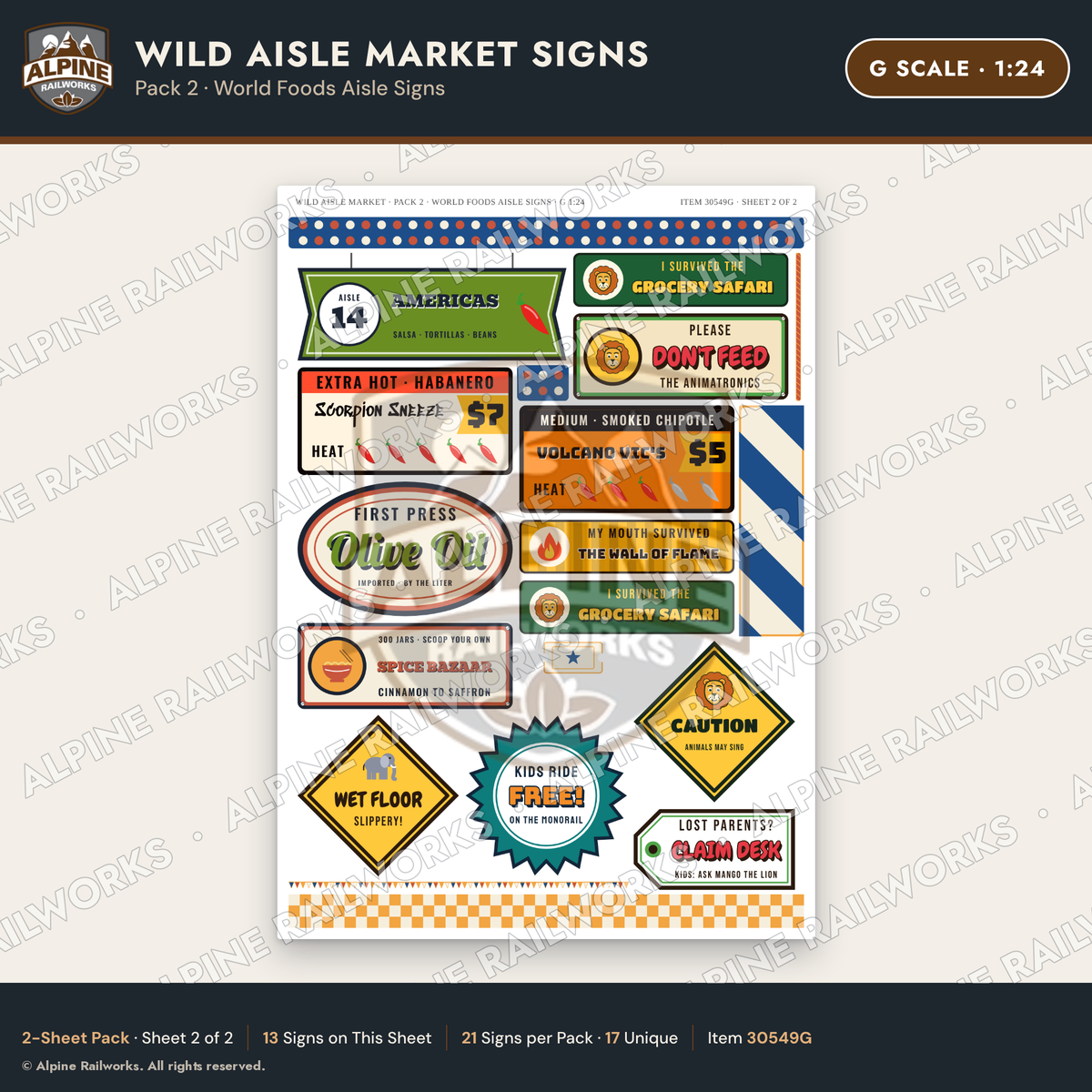 Alpine Railworks 30549G G Scale Roadside Signs - Jungle Grocery Store