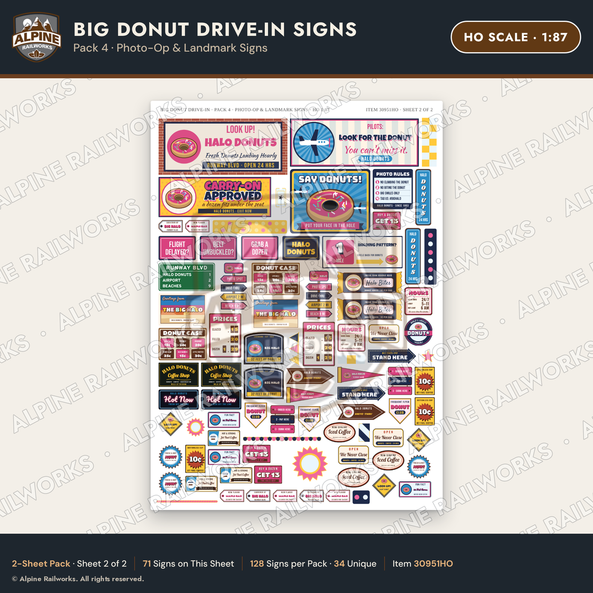 Alpine Railworks 30951HO HO Scale Roadside Signs - Giant Donut Shop