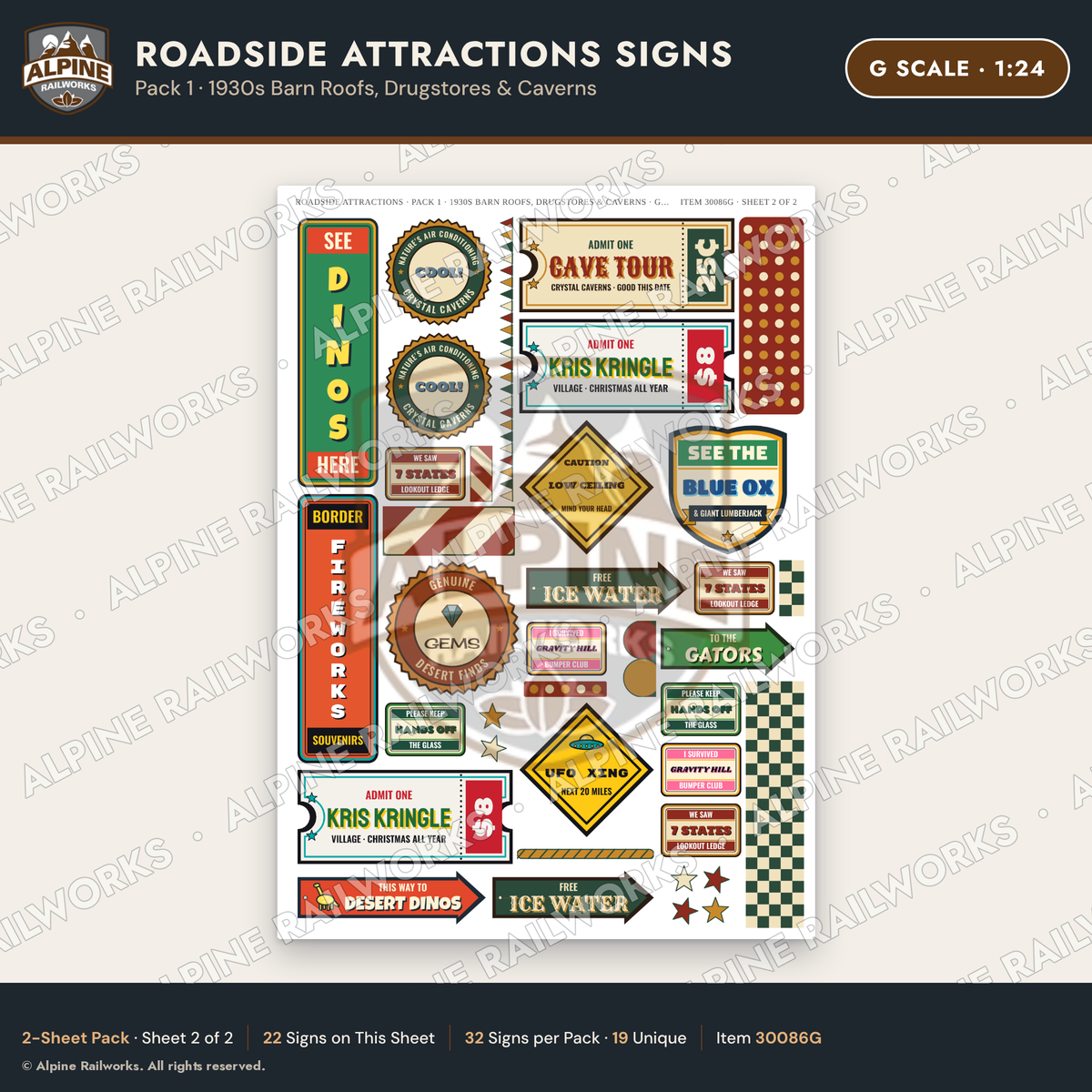 Alpine Railworks 30086G G Scale Roadside Attractions Signs