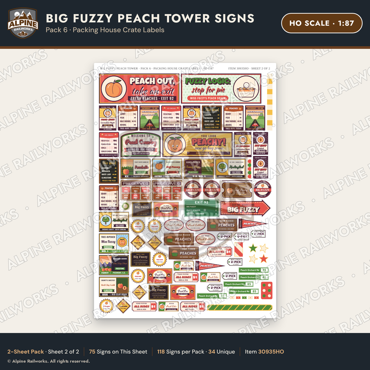 Alpine Railworks 30935HO HO Scale Roadside Signs - Peach Water Tower