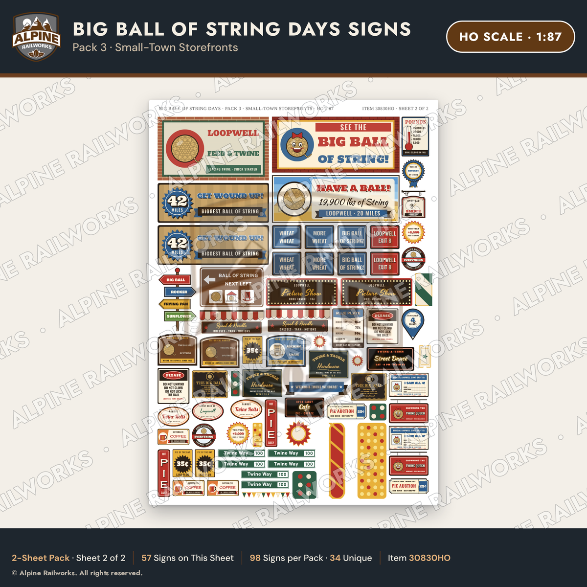 Alpine Railworks 30830HO HO Scale Roadside Signs - Giant Ball of Twine