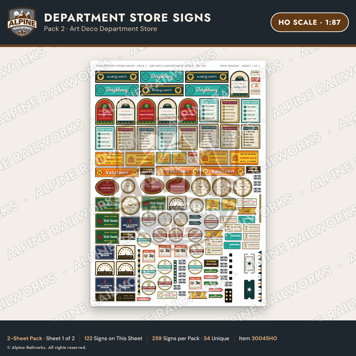 Alpine Railworks 30045HO HO Scale Department Store Signs
