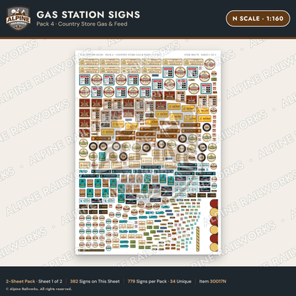 Alpine Railworks 30017N N Scale Gas Station Signs - Country Store Gas