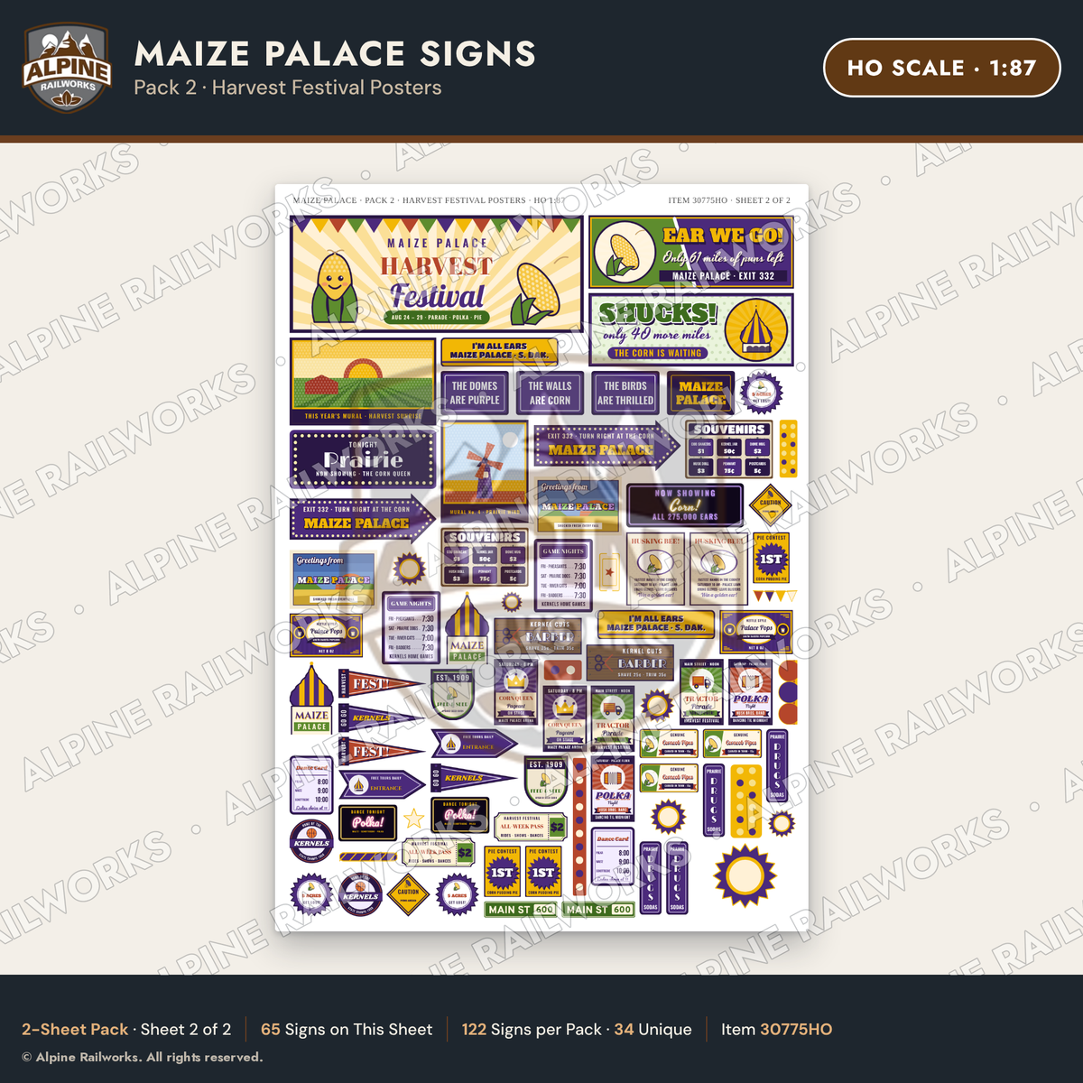 Alpine Railworks 30775HO HO Scale Roadside Signs - Corn Palace