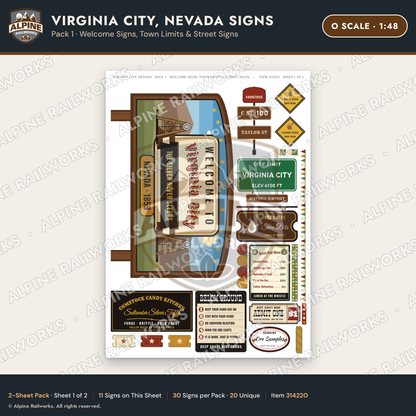 Alpine Railworks 31422O O Scale Virginia City NV Signs - Welcome Signs