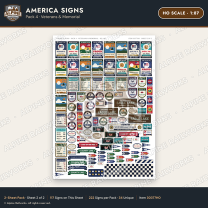 Alpine Railworks 30377HO HO Scale America Signs - Veterans & Memorial