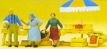Preiser 10056 HO Scale Vendors -- Flower Stand w/Customers