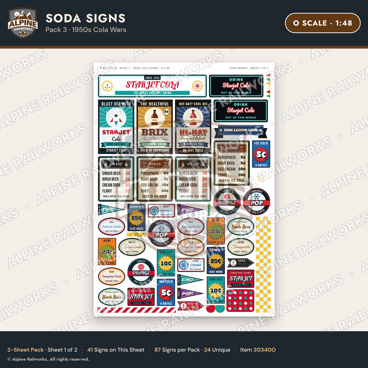 Alpine Railworks 30340O O Scale Soda Signs - 1950s Cola Wars