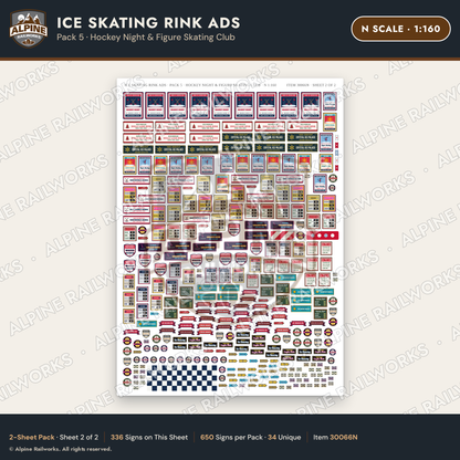 Alpine Railworks 30066N N Scale Ice Skating Rink Ads - Hockey Night