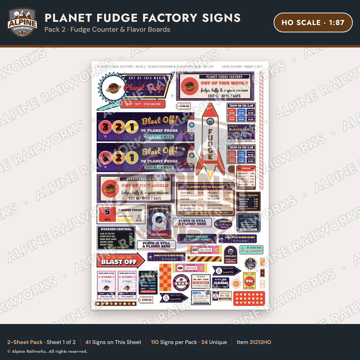 Alpine Railworks 31213HO HO Scale Fudge Factory Signs - Fudge Counter