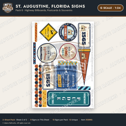 Alpine Railworks 31289G G Scale St. Augustine FL Signs - Billboards