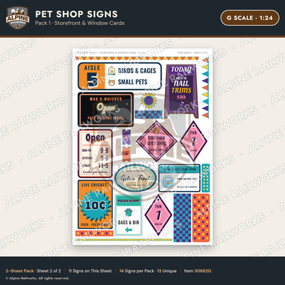 Alpine Railworks 30662G G Scale Pet Shop Signs - Storefront