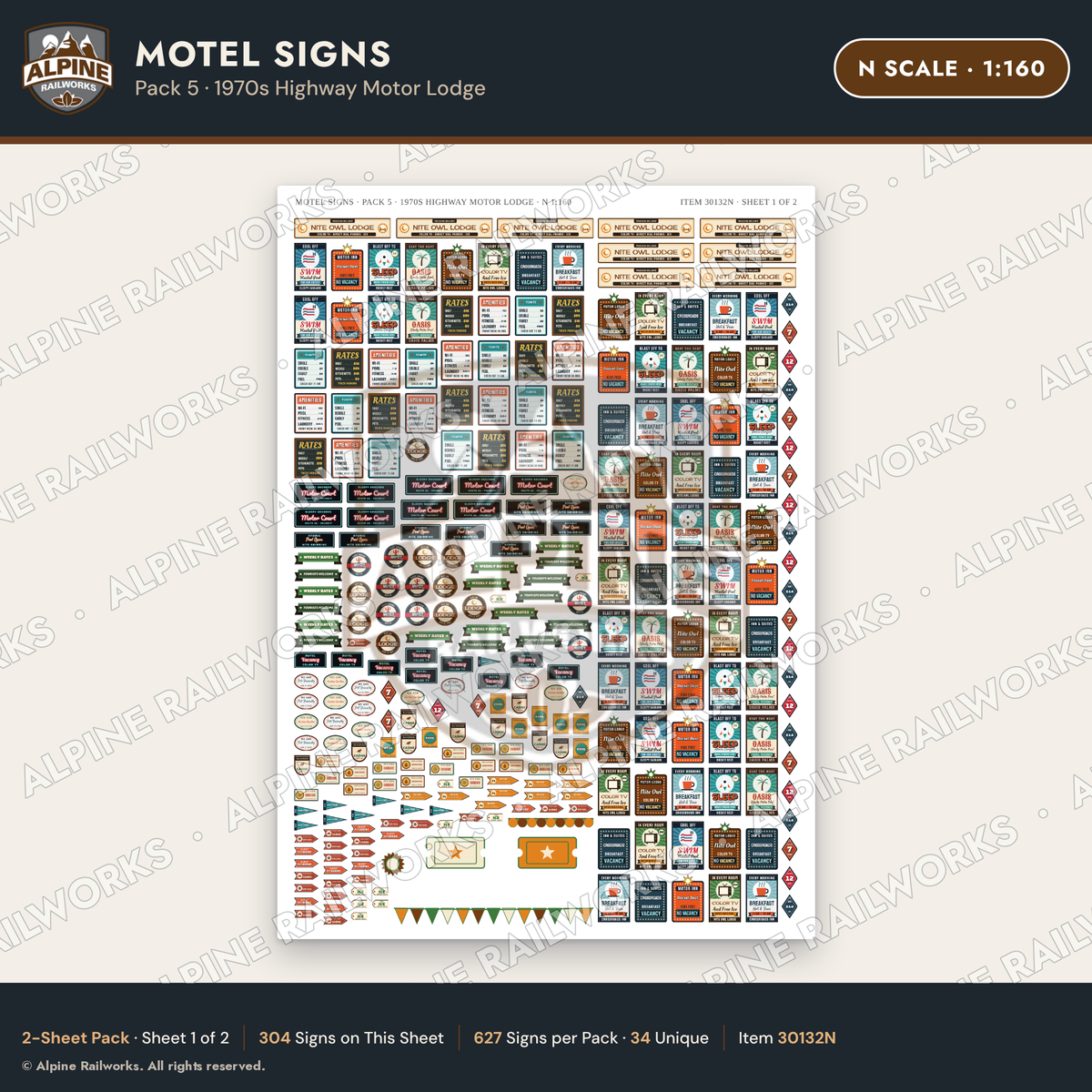 Alpine Railworks 30132N N Scale Motel Signs - Highway Motor Lodge