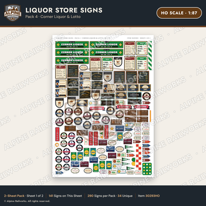 Alpine Railworks 30293HO HO Scale Liquor Store Signs - Corner Liquor