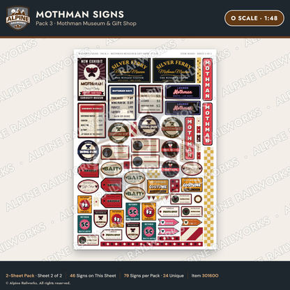 Alpine Railworks 30160O O Scale Mothman Signs - Mothman Museum