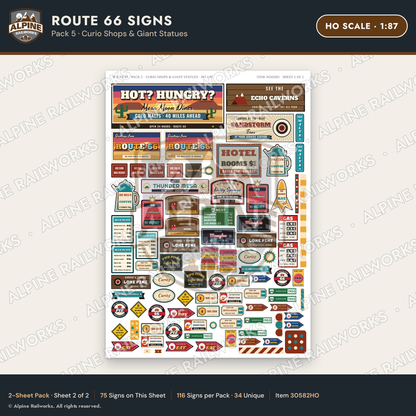 Alpine Railworks 30582HO HO Scale Route 66 Highway Signs - Curio Shops