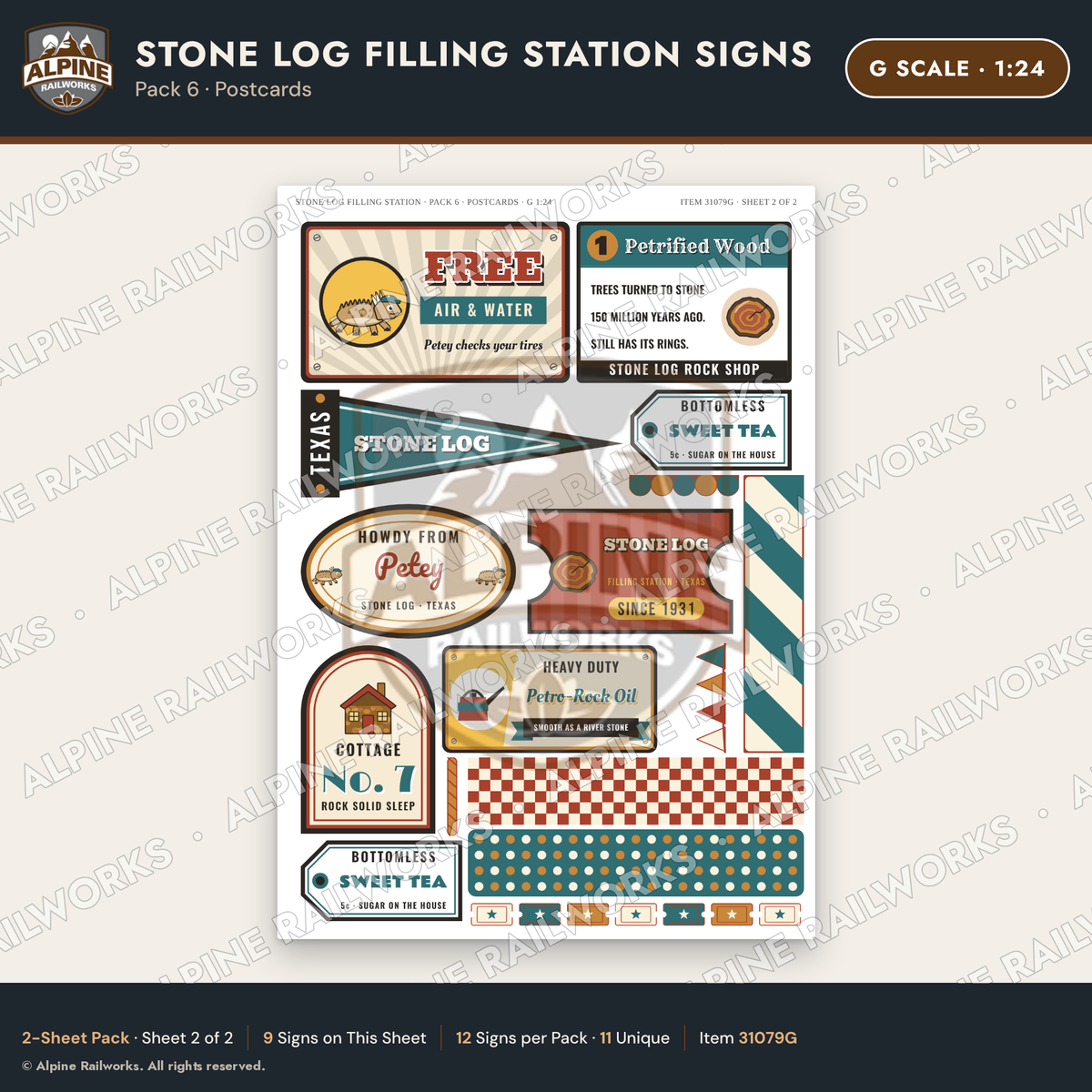 Alpine Railworks 31079G G Scale Roadside Signs - Petrified Wood