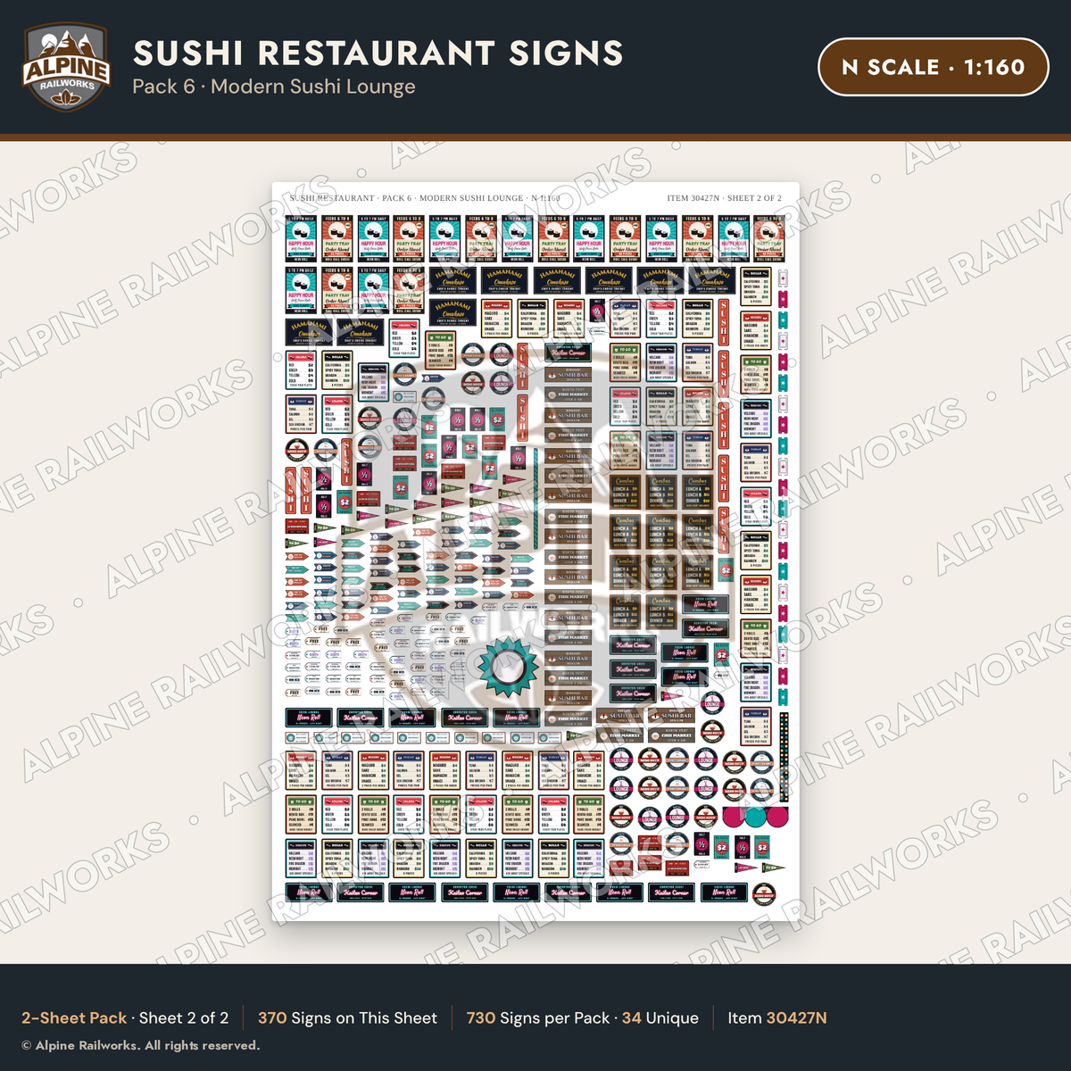 Alpine Railworks 30427N N Scale Sushi Restaurant Signs