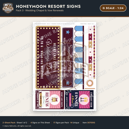 Alpine Railworks 30700G G Scale Honeymoon Resort Signs