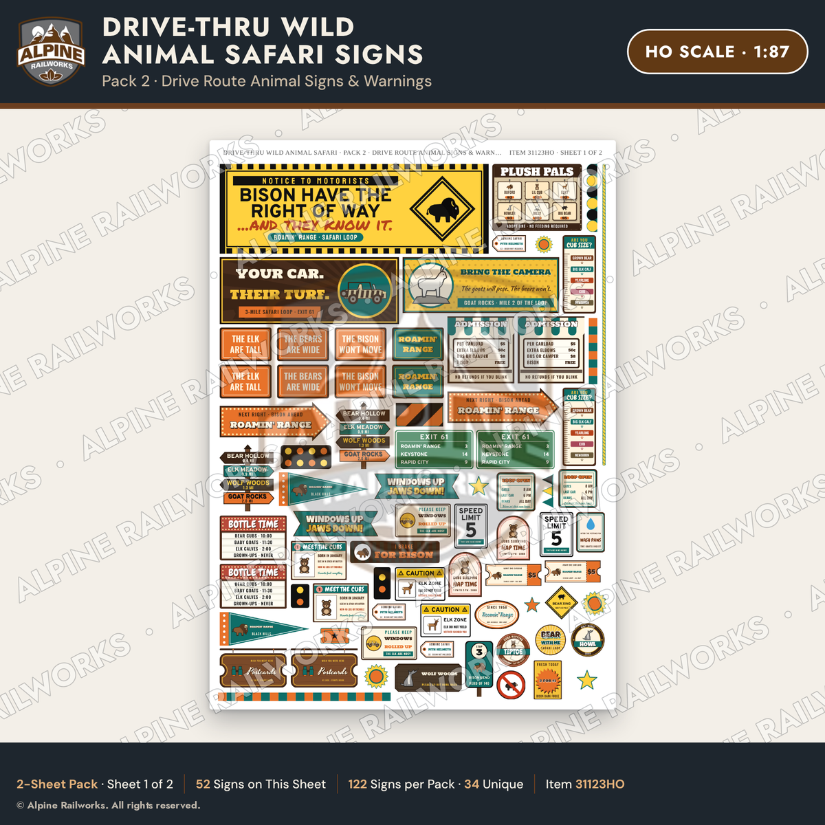 Alpine Railworks 31123HO HO Scale Roadside Signs - Drive-Thru Safari