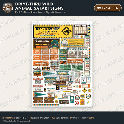 Alpine Railworks 31123HO HO Scale Roadside Signs - Drive-Thru Safari