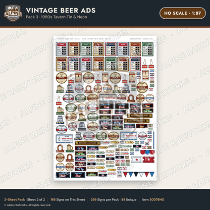 Alpine Railworks 30076HO HO Scale Vintage Beer Ads - 1950s Tavern Tin