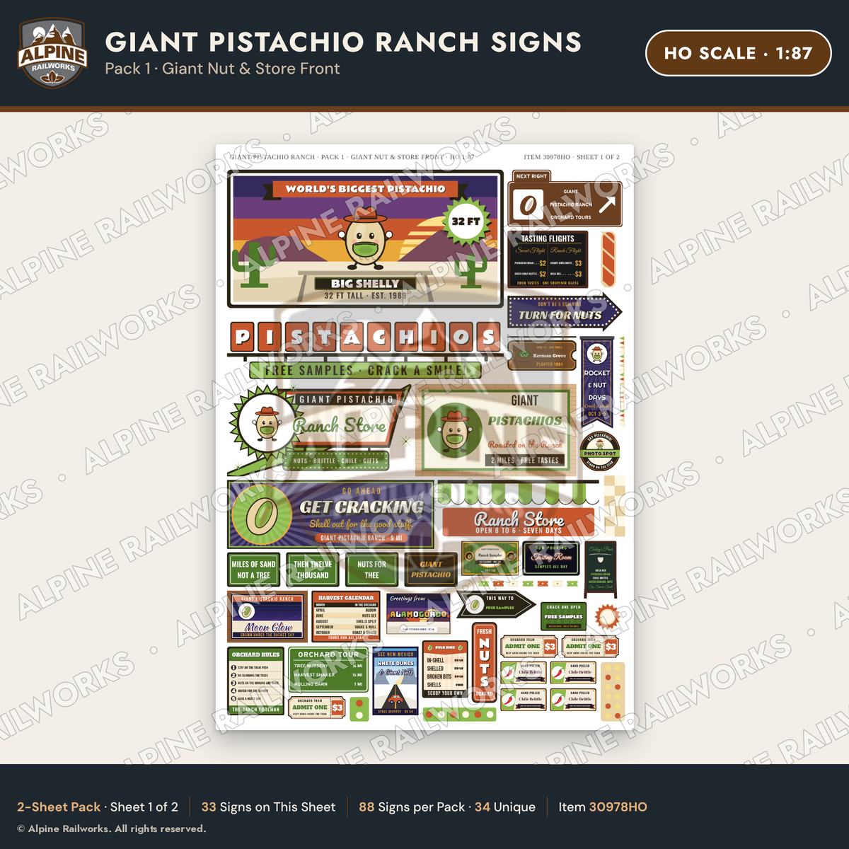 Alpine Railworks 30978HO HO Scale Roadside Signs - Giant Pistachio