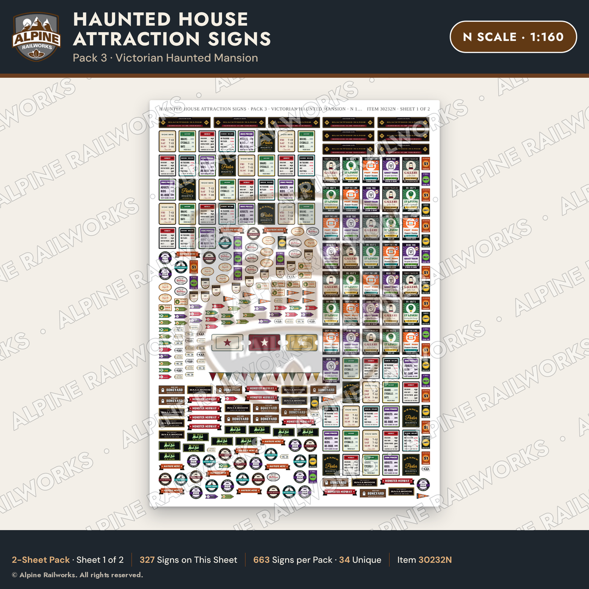 Alpine Railworks 30232N N Scale Haunted House Attraction Signs