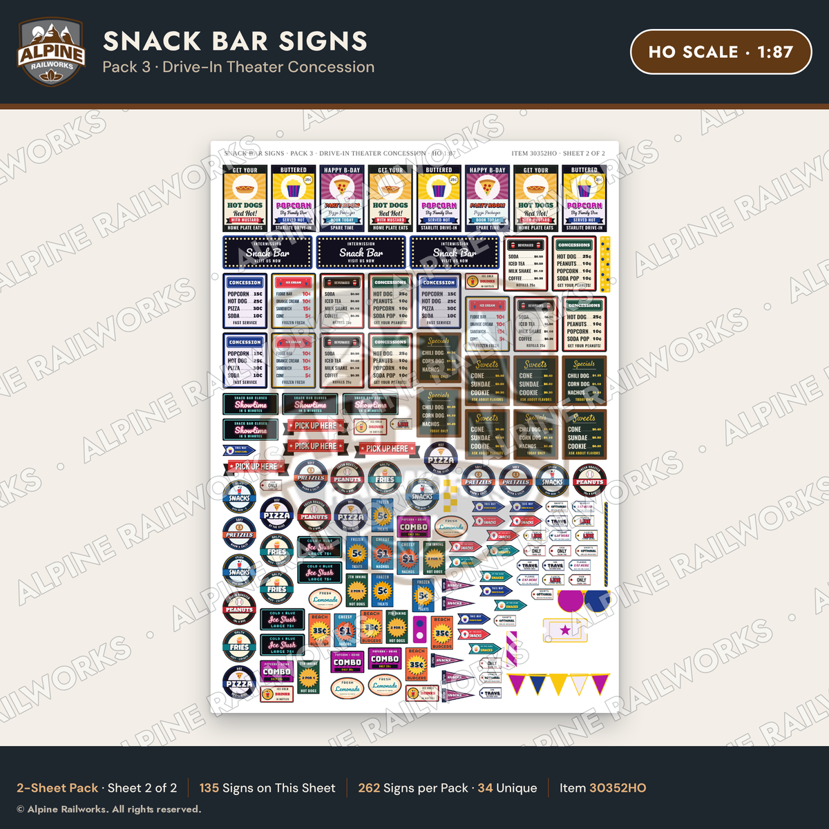 Alpine Railworks 30352HO HO Scale Snack Bar Signs