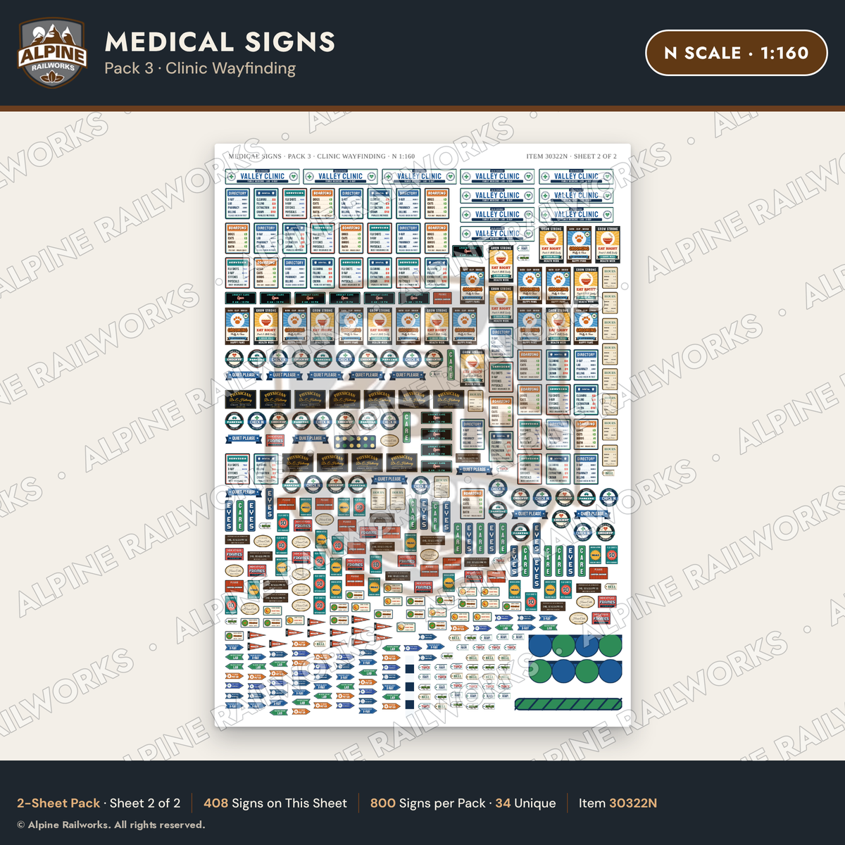 Alpine Railworks 30322N N Scale Medical Signs - Clinic Wayfinding
