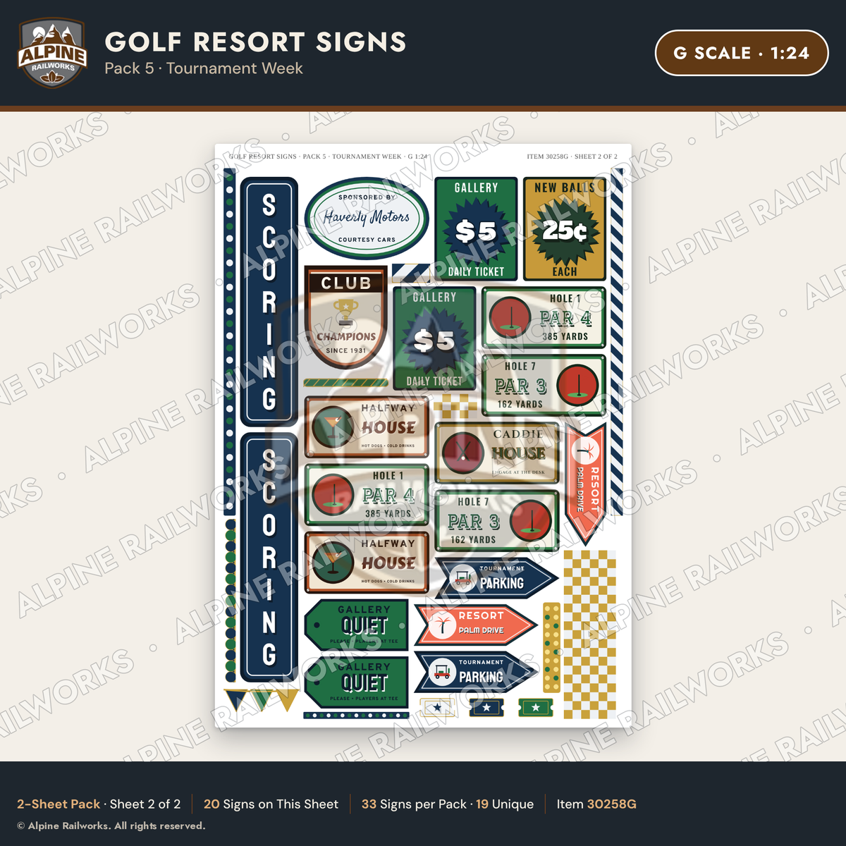 Alpine Railworks 30258G G Scale Golf Resort Signs - Tournament Week