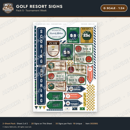 Alpine Railworks 30258G G Scale Golf Resort Signs - Tournament Week