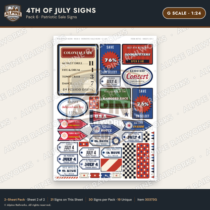 Alpine Railworks 30373G G Scale 4th of July Signs - Patriotic Sale
